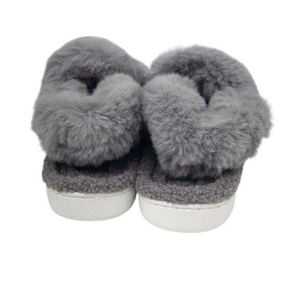 Womens Fuzzy Plush Fur Slingback Slippers Gray Muk Luks 9 10 Large - Picture 3 of 4